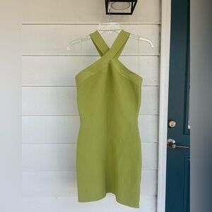 Cross-Neck Lime Green Bodycon Dress
